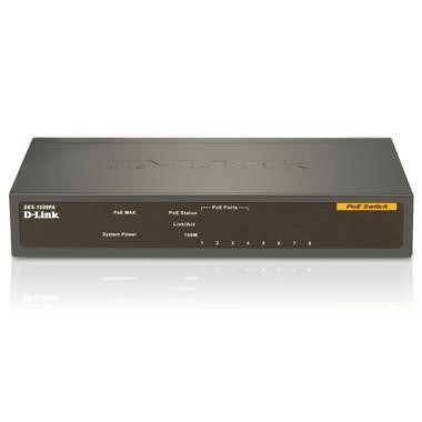 Image of D-Link 8-Port PoE Rack-mountable Unmanaged Desktop Switch DGS-1008P/B Black