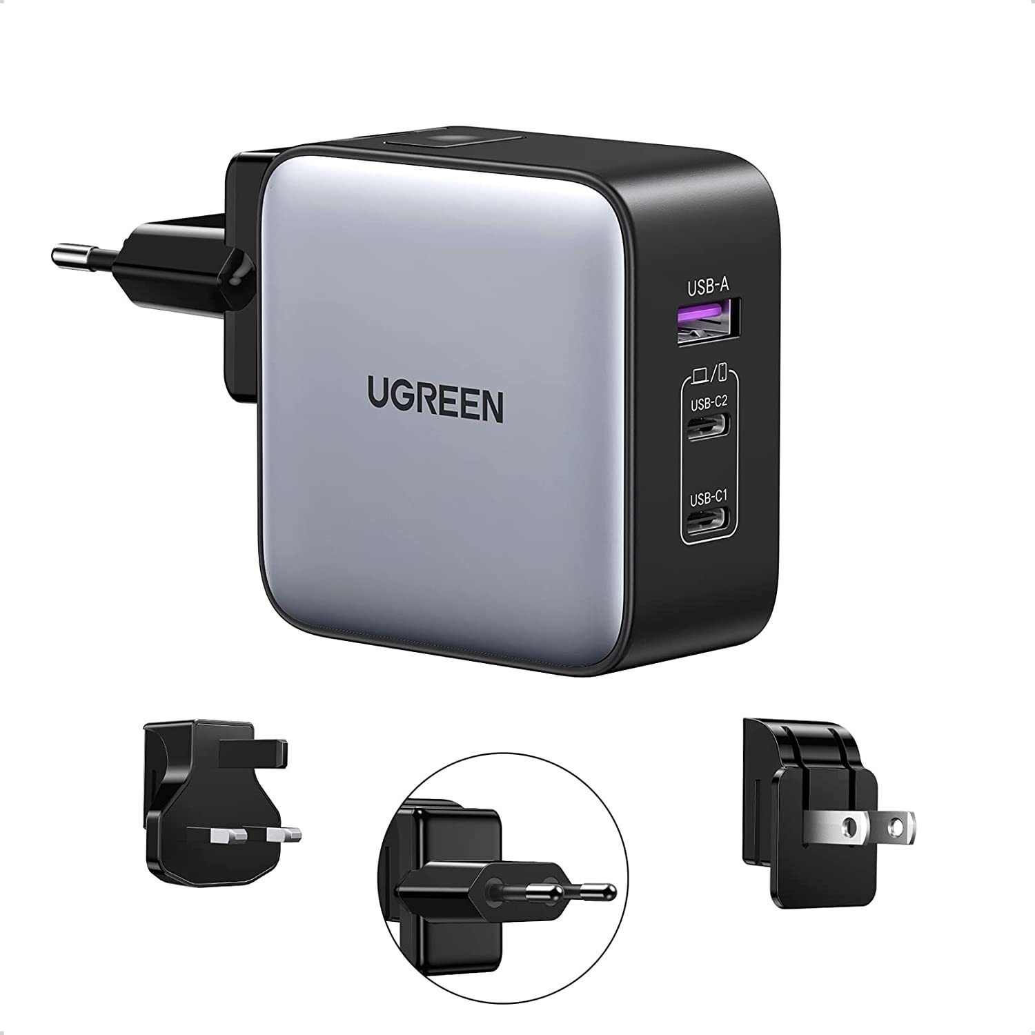 UGreen Nexode 65W USB C Wall Charger for Travel- 3 Ports - Laptops Direct