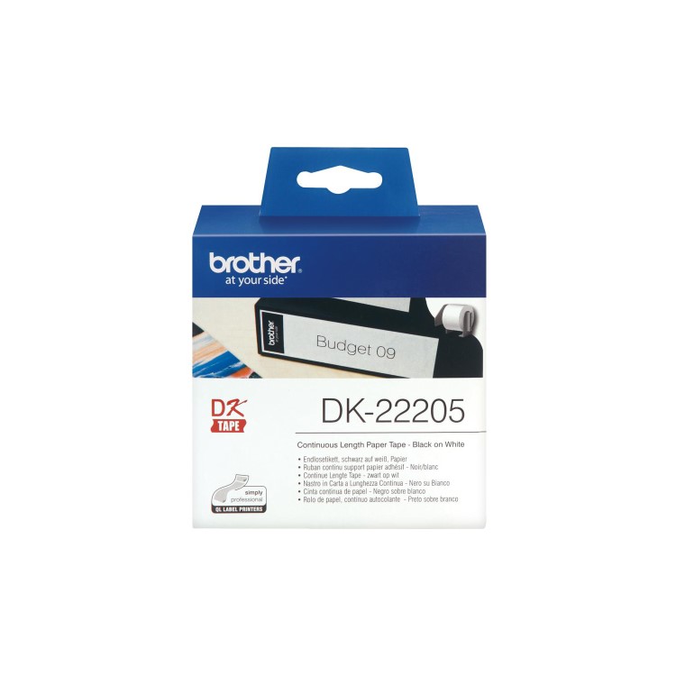 Brother DK22205 Black on White Continuous 62mm Label Roll