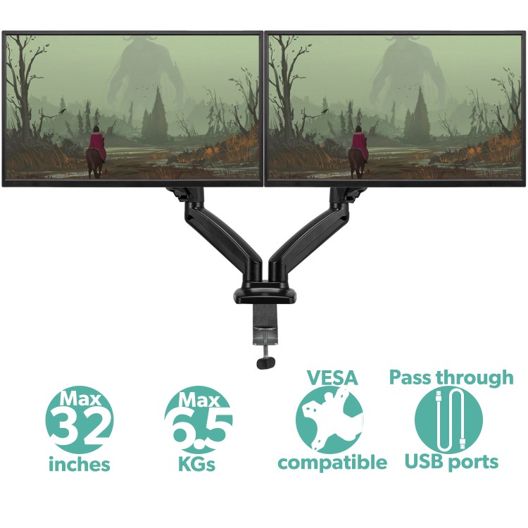 electriQ Premium Dual Monitor Arm for 13" - 32" Monitors