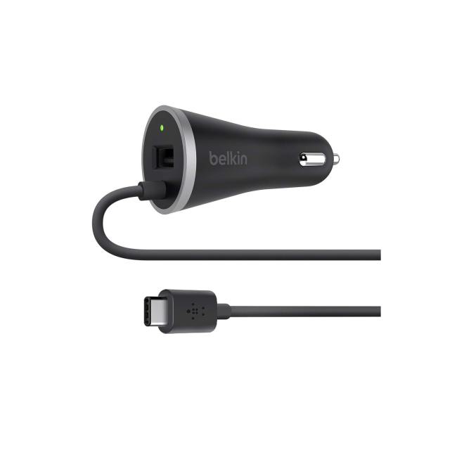 Belkin USB-C Car Charger with Hardwired USB-C Cable and USB-A Port