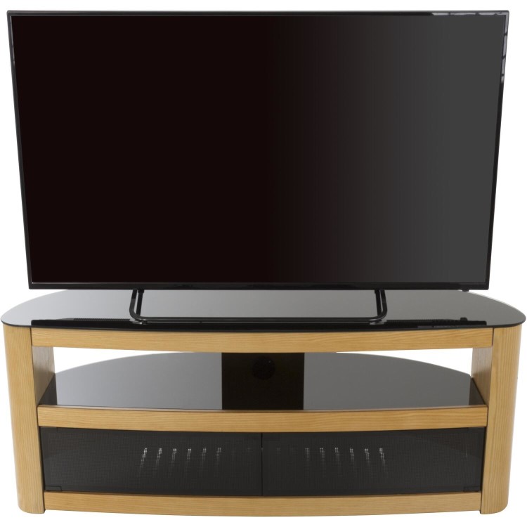 Burghley Affinity Curved TV Stand 1250 Oak / Black Glass