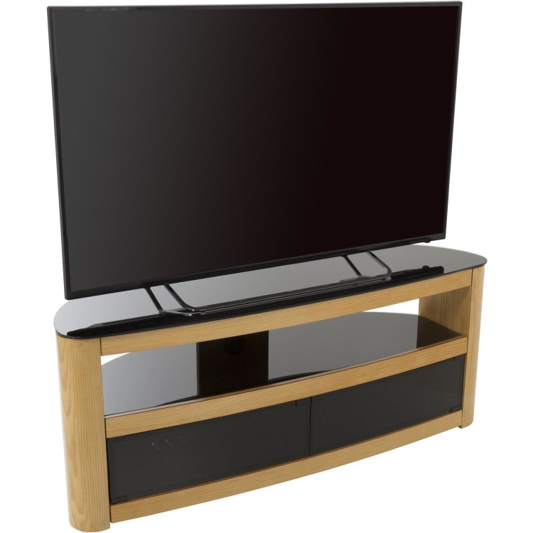 Burghley Affinity Curved TV Stand 1250 Oak / Black Glass