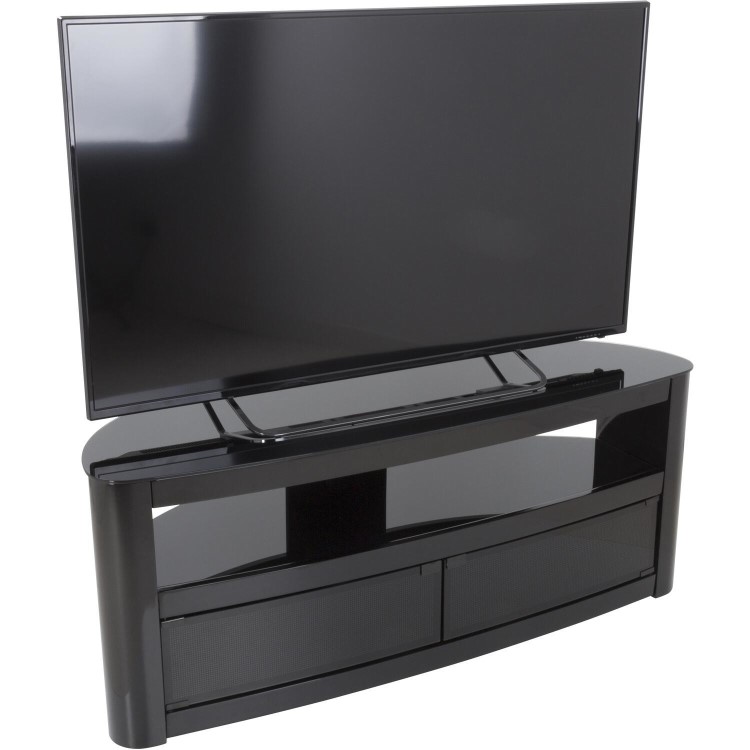 Burghley Affinity Curved TV Stand 1250 Piano Black / Black Glass
