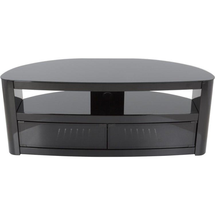Burghley Affinity Curved TV Stand 1250 Piano Black / Black Glass