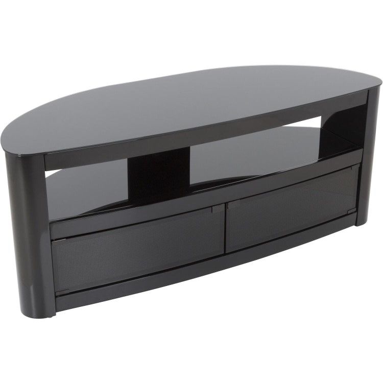 Burghley Affinity Curved TV Stand 1250 Piano Black / Black Glass