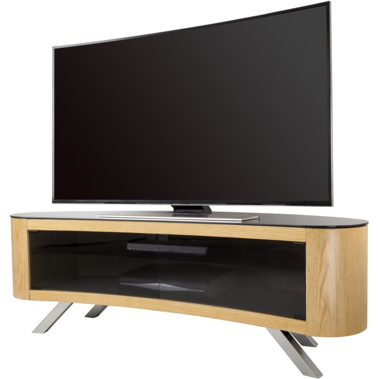Bay Affinity Curved TV Stand 1500 Oak / Black Glass