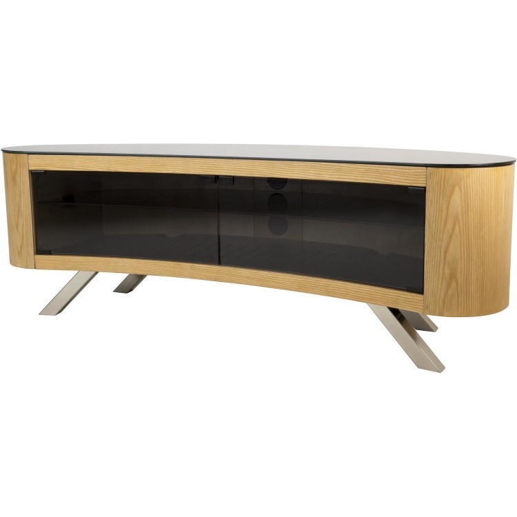 Bay Affinity Curved TV Stand 1500 Oak / Black Glass