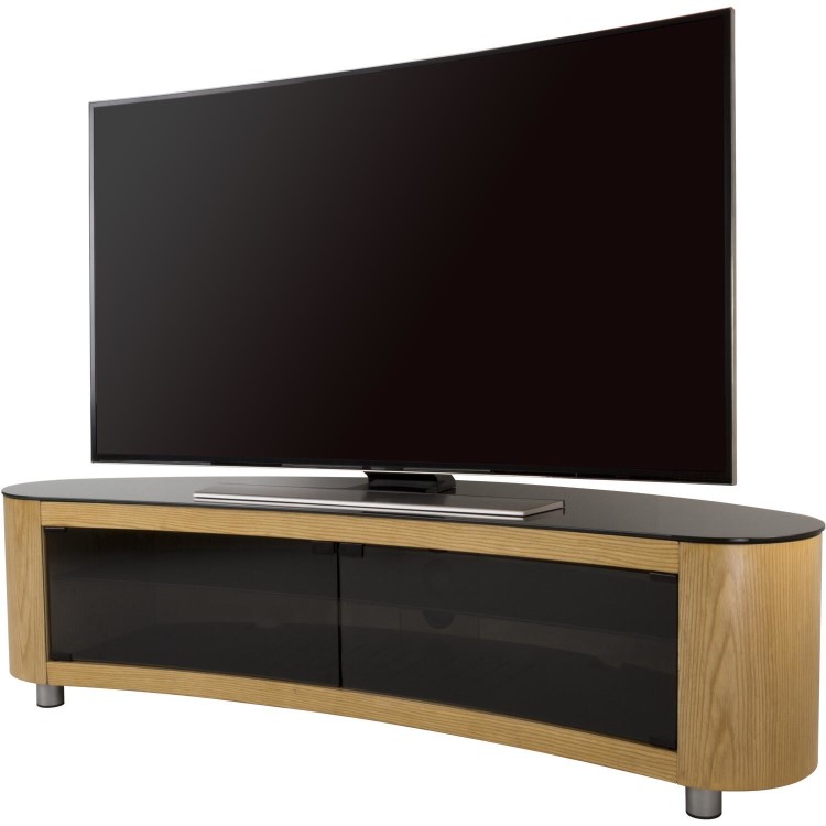 Bay Affinity Curved TV Stand 1500 Oak / Black Glass