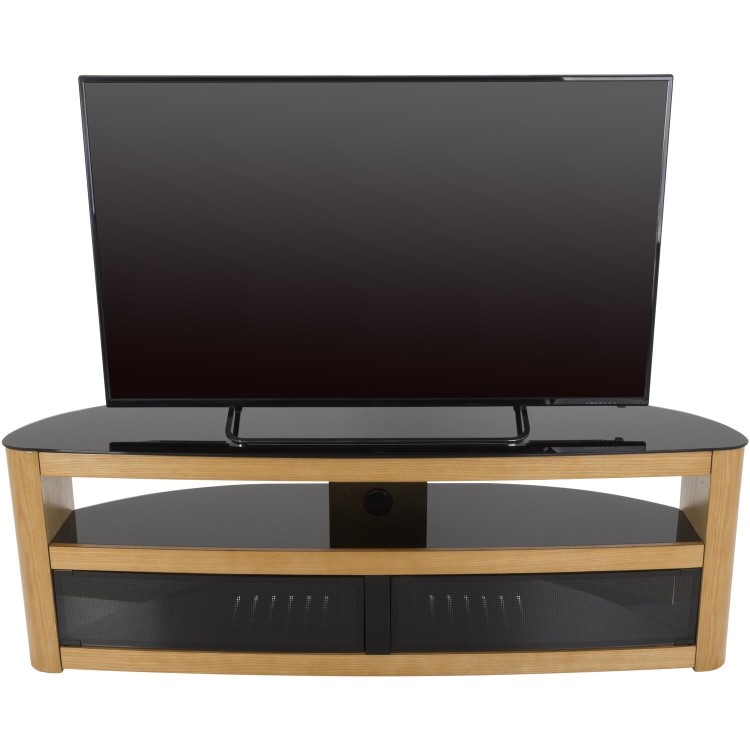 Burghley Affinity Curved TV Stand 1500 Oak / Black Glass