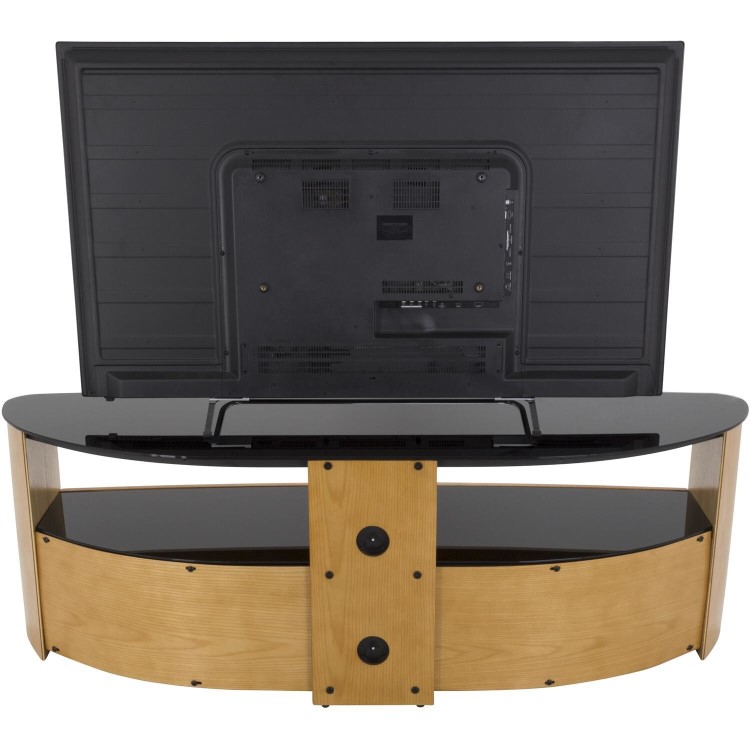 Burghley Affinity Curved TV Stand 1500 Oak / Black Glass