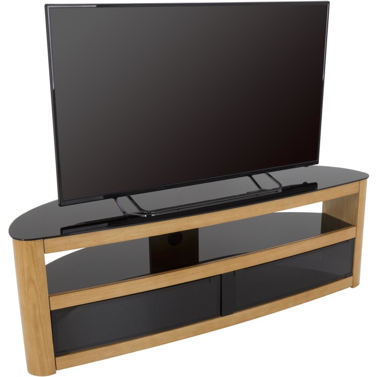 Burghley Affinity Curved TV Stand 1500 Oak / Black Glass