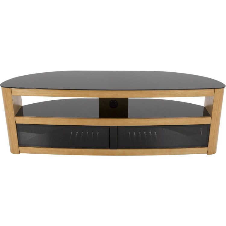 Burghley Affinity Curved TV Stand 1500 Oak / Black Glass