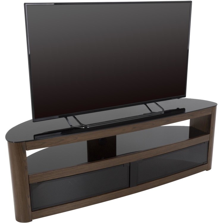 Burghley Affinity Curved TV Stand 1500 Walnut / Black Glass