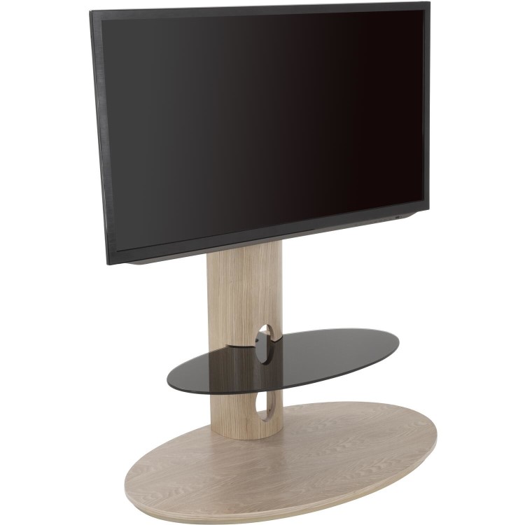 Chepstow Affinity Oval Pedestal TV Stand 930 Whitewashed Oak / Black Glass