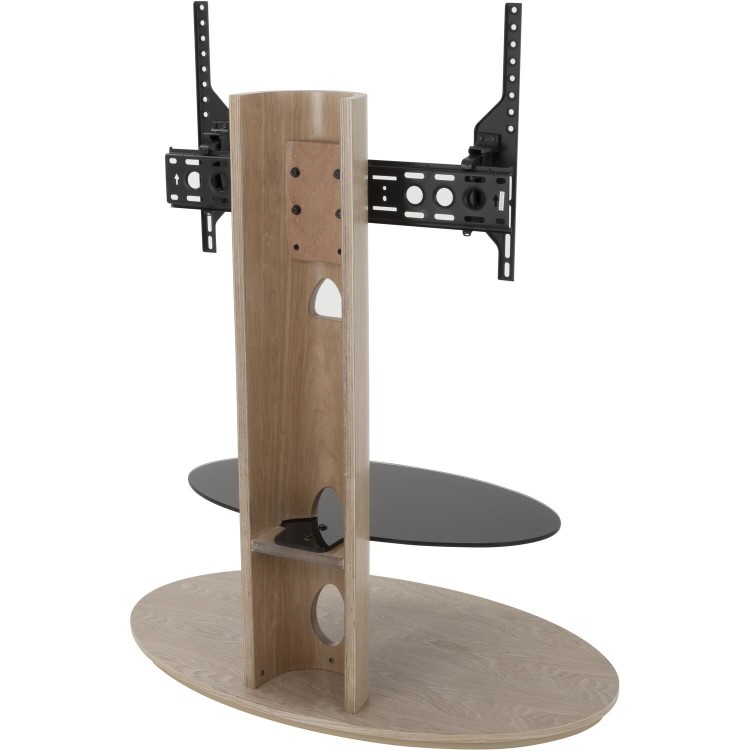 Chepstow Affinity Oval Pedestal TV Stand 930 Whitewashed Oak / Black Glass
