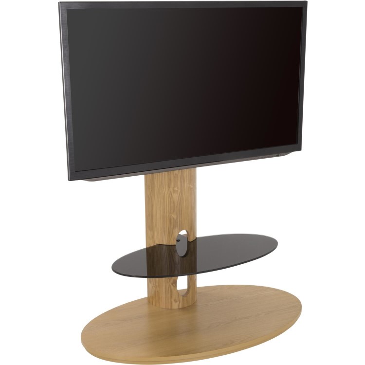 Chepstow Affinity Oval Pedestal TV Stand 930 Oak / Black Glass