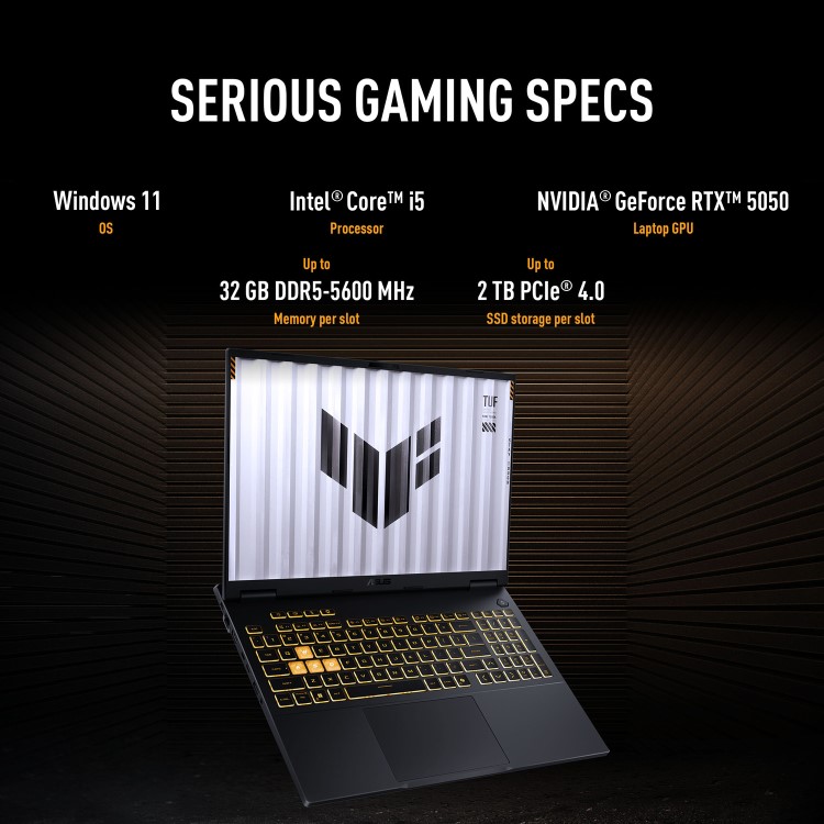 ASUS TUF 16 Intel Core i5 16GB RAM 512GB SSD NVIDIA GeForce RTX 5050 144Hz 16 Inch Windows 11 Gaming Laptop