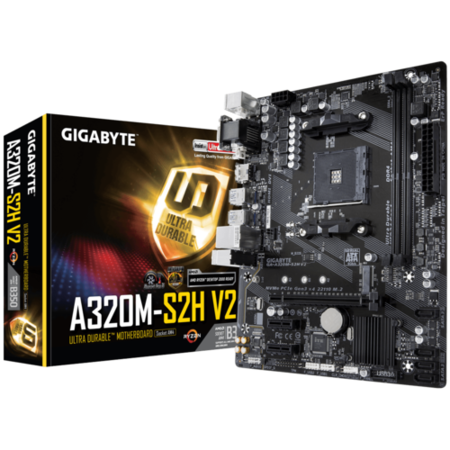 Gigabyte GA-A320M-S2H V2 AMD Socket AM4 DDR4 Micro ATX VGA/DVI-D/HDMI M.2 USB 3.1 Motherboard