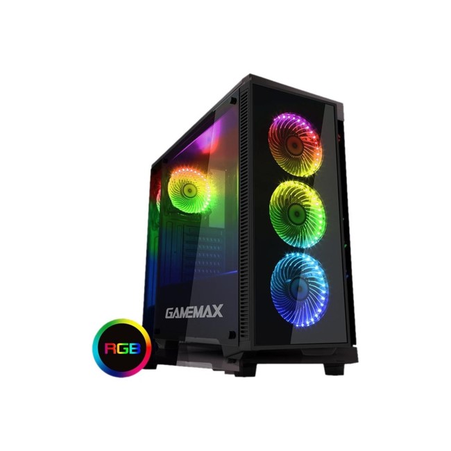 Game Max Draco Black RGB 4 x 12cm RGB Fans Tempered Glass Side & Front Panels