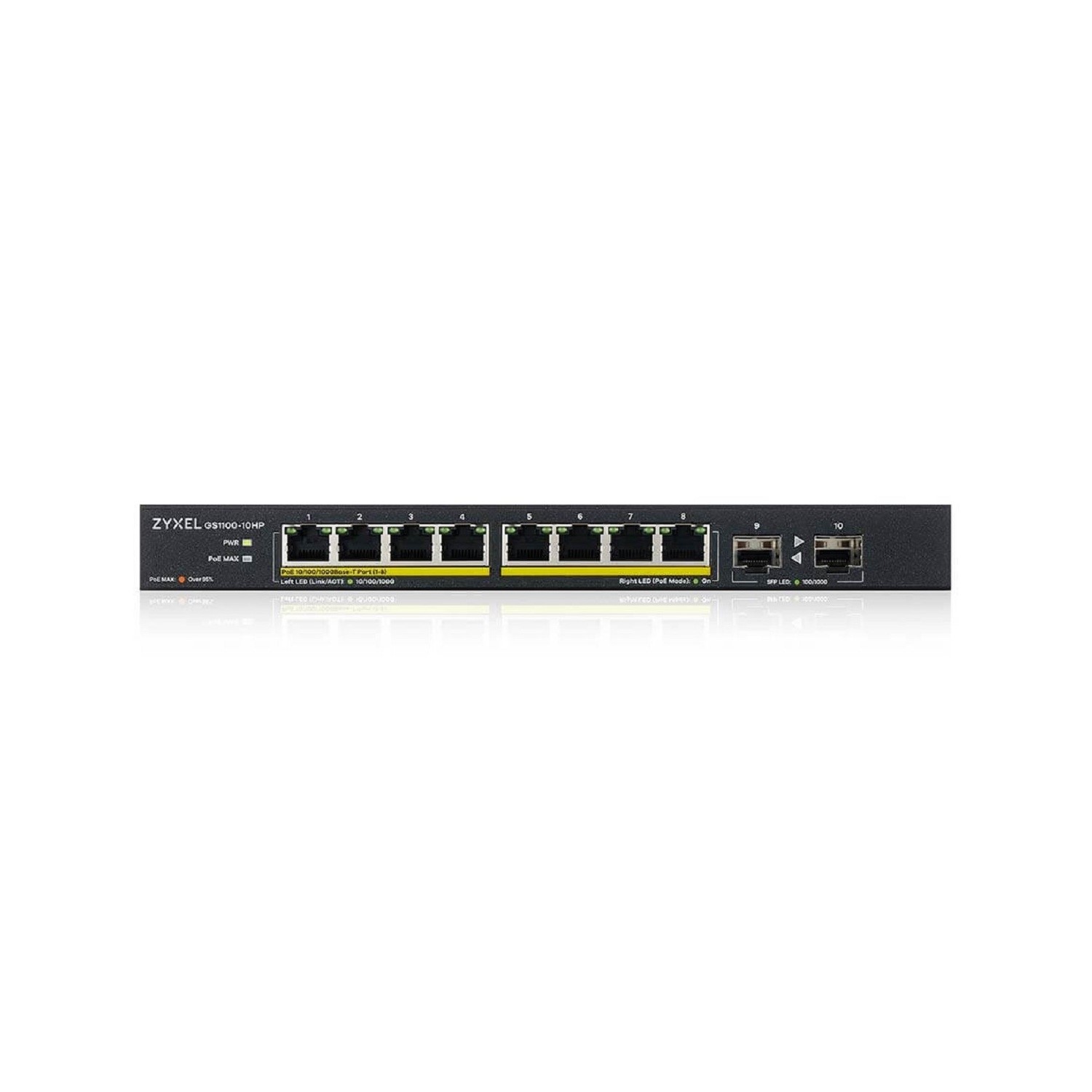 Zyxel Gs1100-10Hp 8-Port Unmanaged Desktop Gigabit Poe+ Switch Black, Laptops Direct - GS1100-10HP-GB0102F