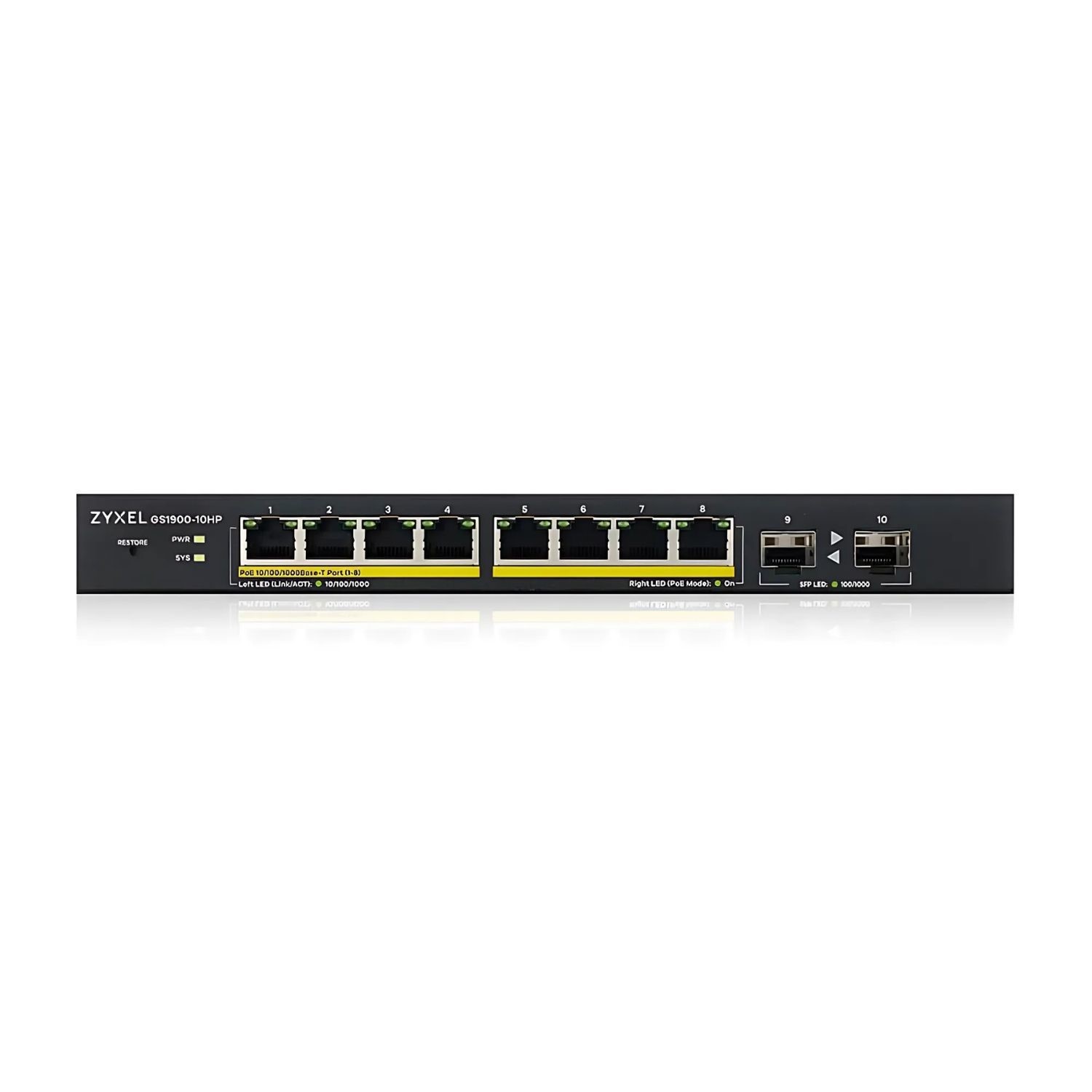 Zyxel Gs1900-10Hp 8-Port Manageable Ethernet Rack-Mountable Switch Black, Laptops Direct - GS1900-10HP-GB0102F