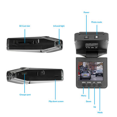 VIZ 720p HD car dashboard camera with  wide angle 2.5 Inch  colour screen