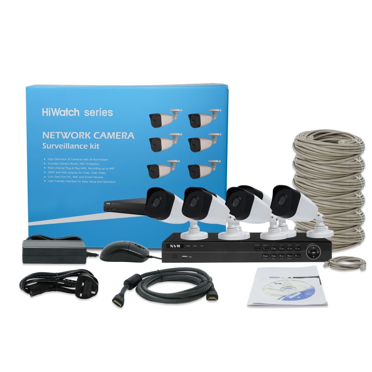 Hikvision HiWatch CCTV System - 8 Channel 4MP NVR with 6 x 4MP Bullet Cameras & 2TB HDD