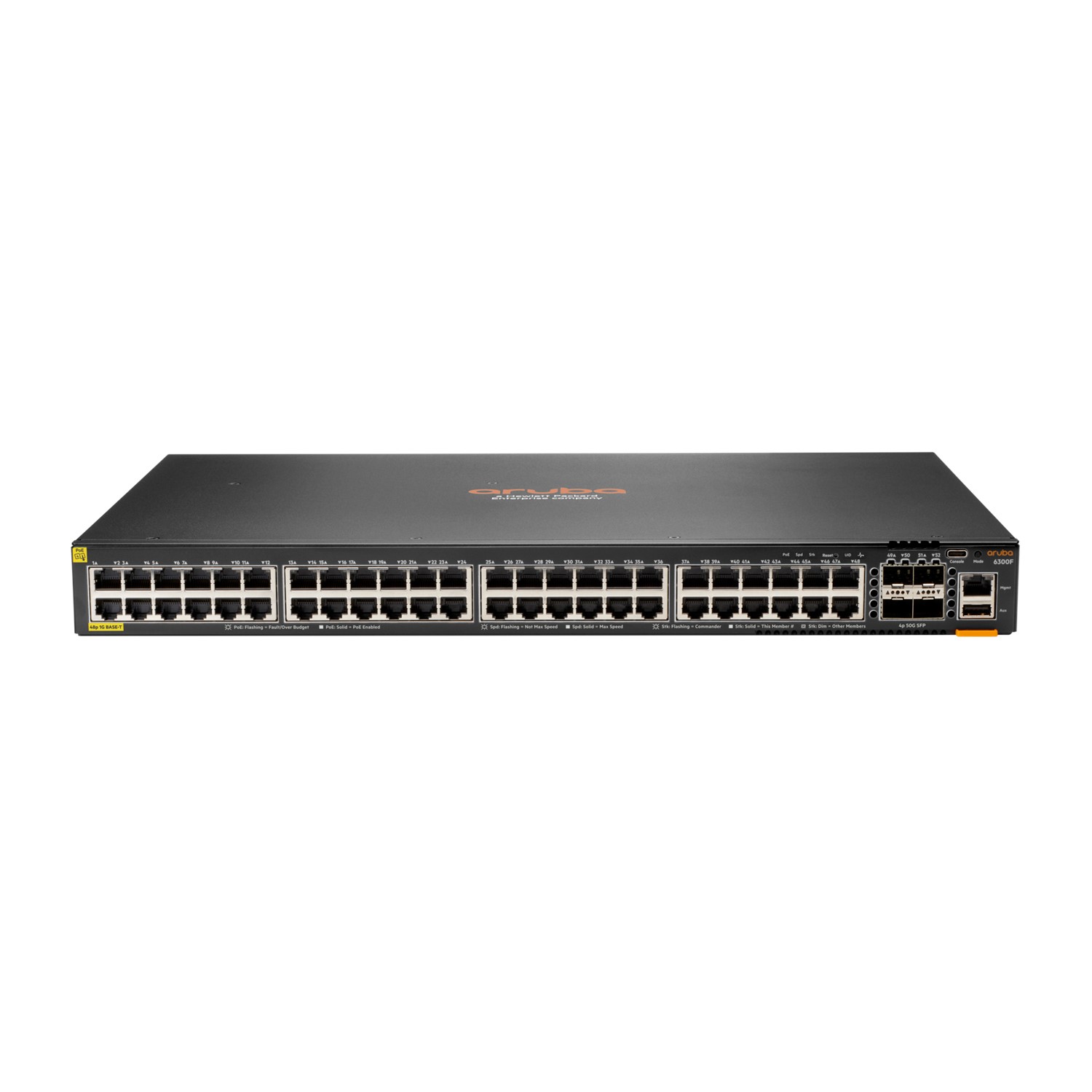 HPE Aruba Networking C Port 6300 48 Port Class4 PoE 4 Port SFP56 PoE L3 Managed 1U Rack mountable Switch