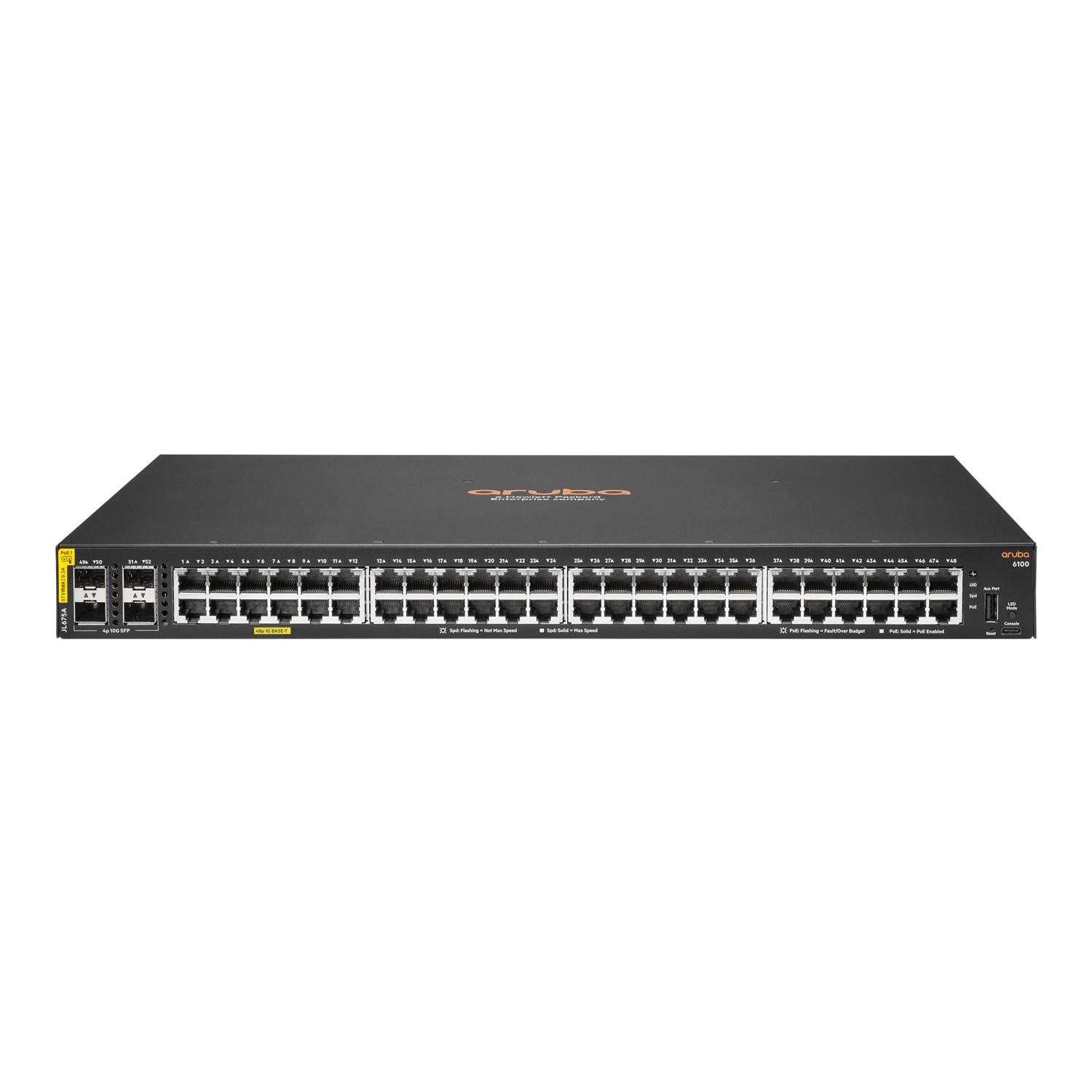 HPE Aruba Networking C Port 6100 52 Port Class4 PoE+ SFP+ Managed Rack mountable Switch 370W