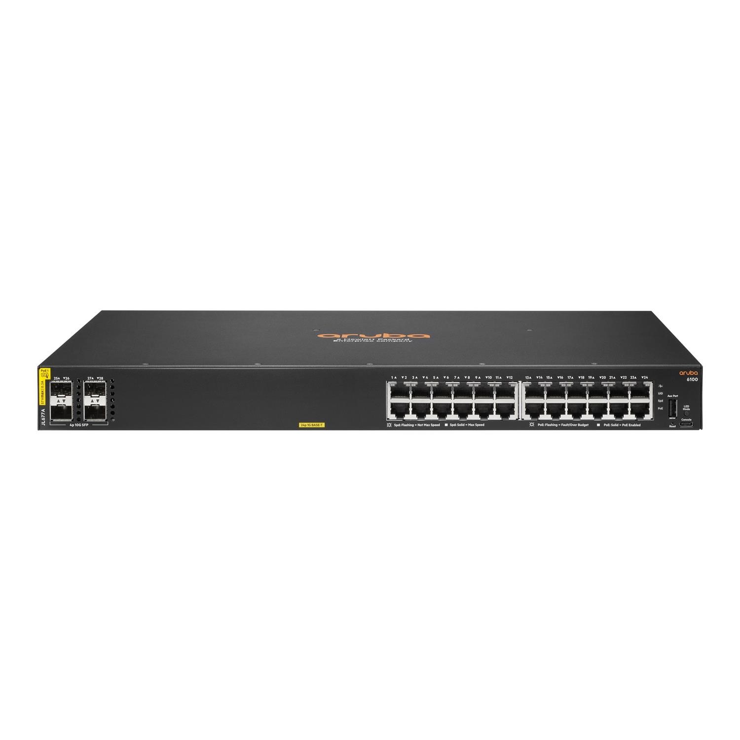 HPE Aruba Networking C Port 6100 24 Port CLass4 PoE+ SFP+ Managed Rack Mountable Switch 370W
