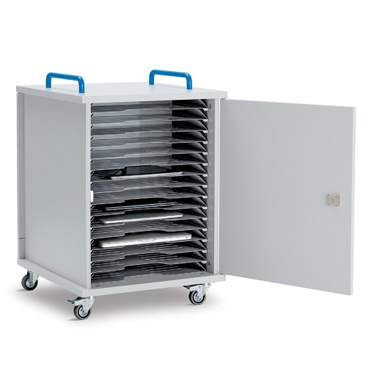 Lapcabby Lyte 16 Single Door Metal Shelf Mobile - 16-Device Mobile Charging Trolley for Laptops Tablets & Chromebooks up to 15.6" - Horizontal