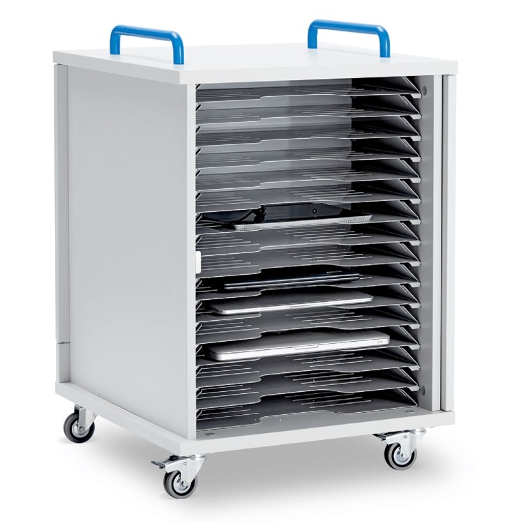 Lapcabby Lyte 16 Single Door Metal Shelf Mobile - 16-Device Mobile Charging Trolley for Laptops Tablets & Chromebooks up to 15.6" - Horizontal