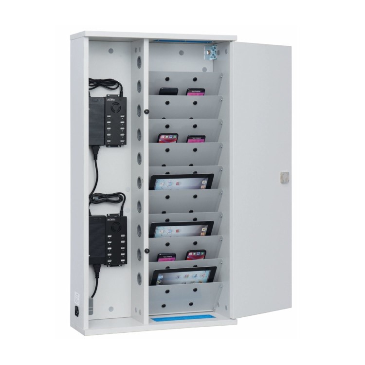 20-Device Wall Mounted Charging Cabinet for Smartphones Mobile Phones and Tablets up to 13" – Vertical