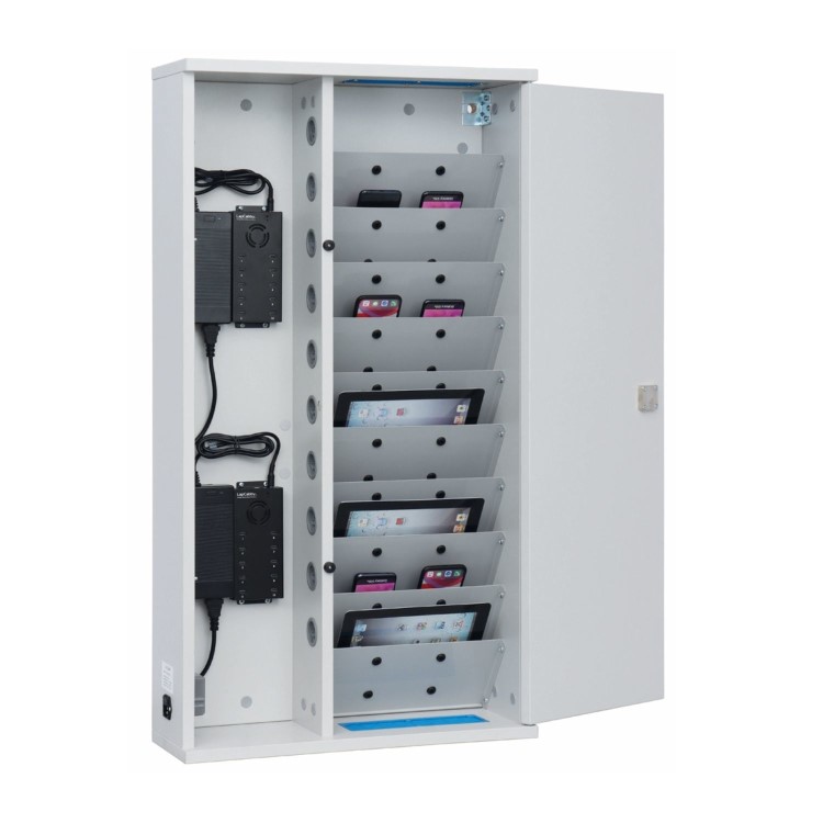 20-Device Wall Mounted Charging Cabinet for Smartphones Mobile Phones and Tablets up to 13" – Vertical