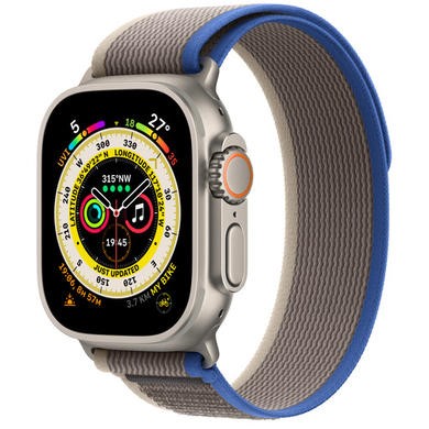 Apple Watch Ultra GPS + Cellular 49mm Titanium Case with Blue/Gray Trail Loop - S/M
