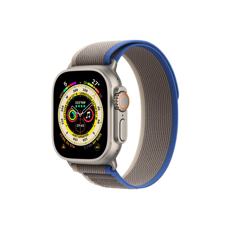 Apple Watch Ultra GPS + Cellular 49mm Titanium Case with Blue/Gray Trail Loop - S/M
