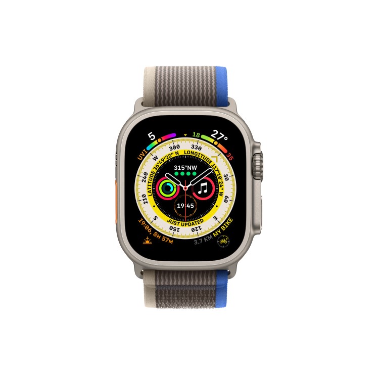Apple Watch Ultra GPS + Cellular 49mm Titanium Case with Blue/Gray Trail Loop - S/M