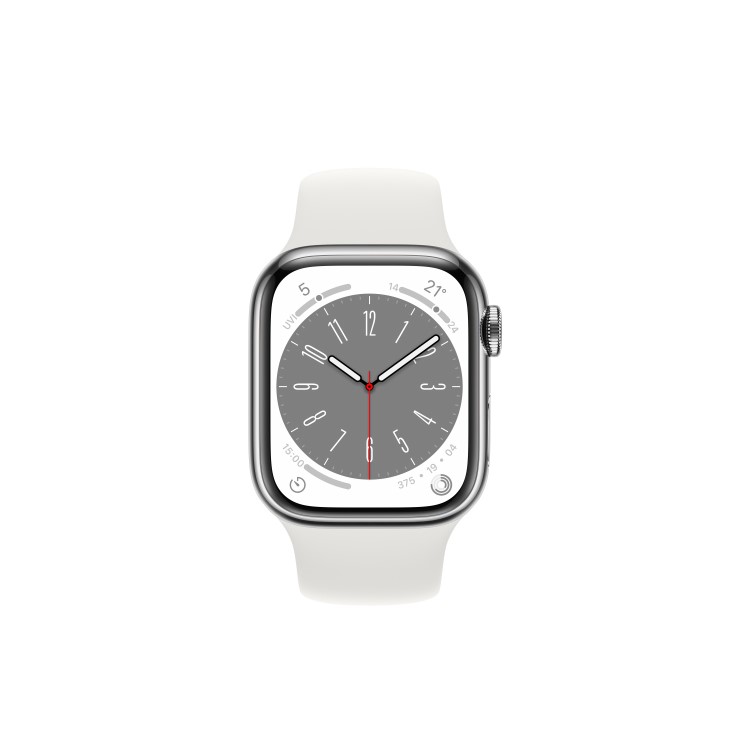 Apple Watch Series 8 GPS + Cellular 41mm Silver Stainless Steel Case with White Sport Band - Regular