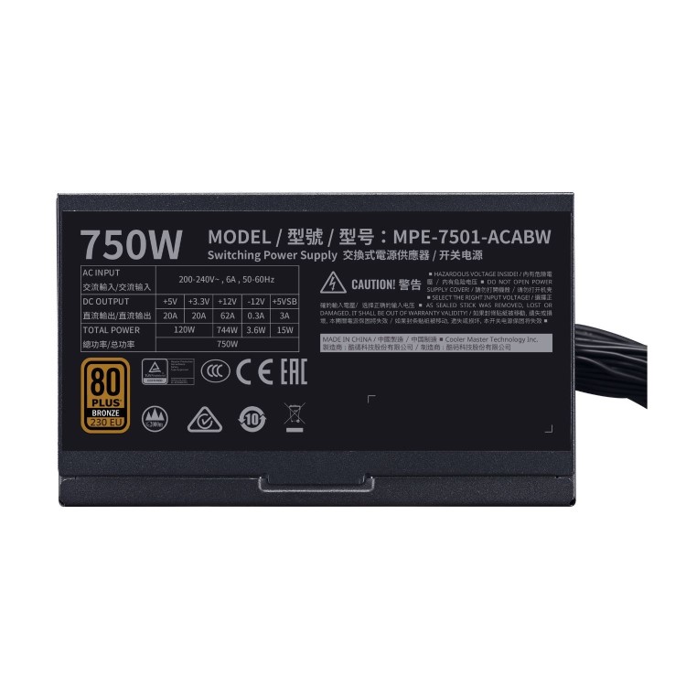 Cooler Master MWE BRONZE V2 230V 750W Non Modular A/UK Cable Power Supply