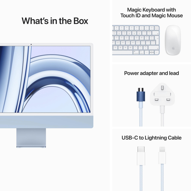 Apple iMac 2023 M3 8-Core CPU 10-Core GPU 8GB RAM 512GB SSD 24 Inch 4.5K All-in-One PC - Blue