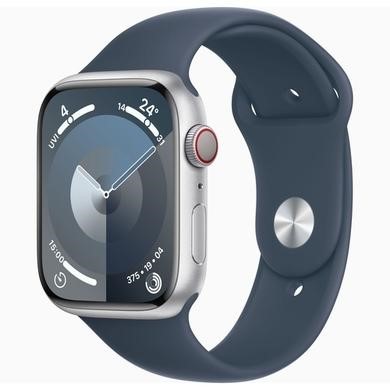 Apple Watch Series 9 GPS + Cellular 45mm Silver Aluminium Case with Storm Blue Sport Band - S/M