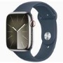 Apple Watch Series 9 GPS + Cellular 45mm Silver Stainless Steel Case with Storm Blue Sport Band - M/L