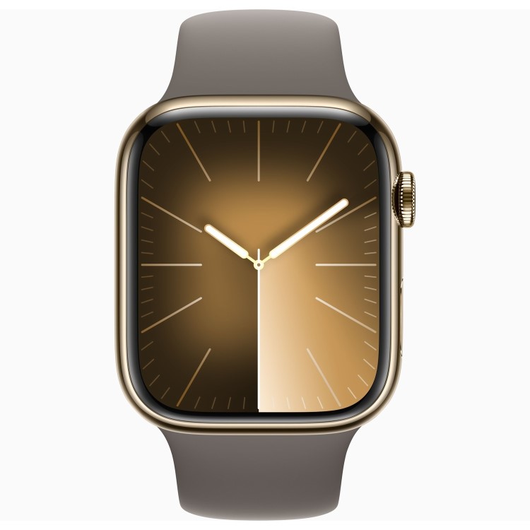 Apple Watch Series 9 GPS + Cellular 41mm Gold Stainless Steel Case with Clay Sport Band - S/M