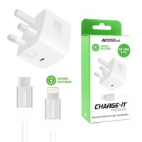 CHARGE-iT 20W Mains Charger with 1 Metre USB-C to Lightning Cable Bundle - White CHARGE-iT 20W Mains Charger with 1 Metre USB-C to Lightning Cable Bundle - White
