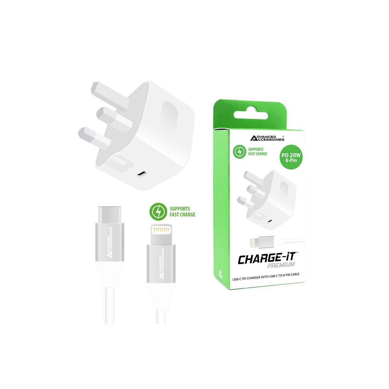 CHARGE iT 20W Mains Charger 1 Metre USB C to Lightning Cable Bundle
