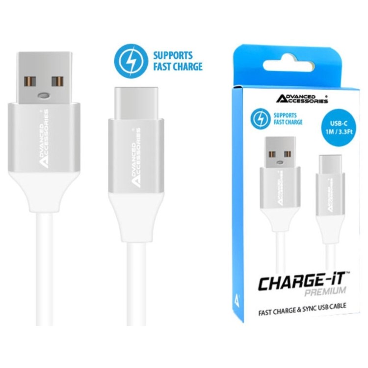 CHARGE-IT Premium 1 Metre USB-A to USB-C Cable - White