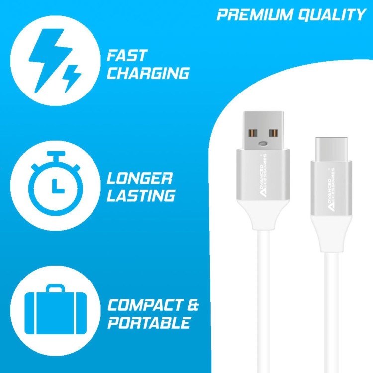 CHARGE-IT Premium 1 Metre USB-A to USB-C Cable - White