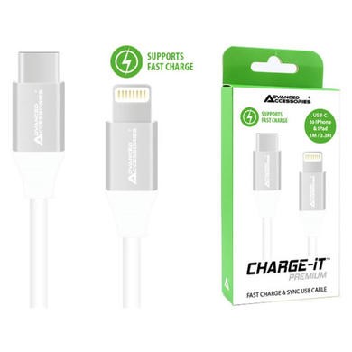 AA CHARGE-IT 1 Metre USB-C to Lightning Cable White