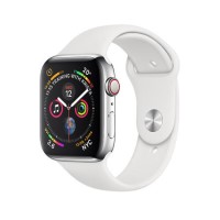Apple Watch Series 4 GPS + Cellular 44mm Stainless Steel Case with White Sport Band Apple Watch Series 4 GPS + Cellular 44mm Stainless Steel Case with White Sport Band